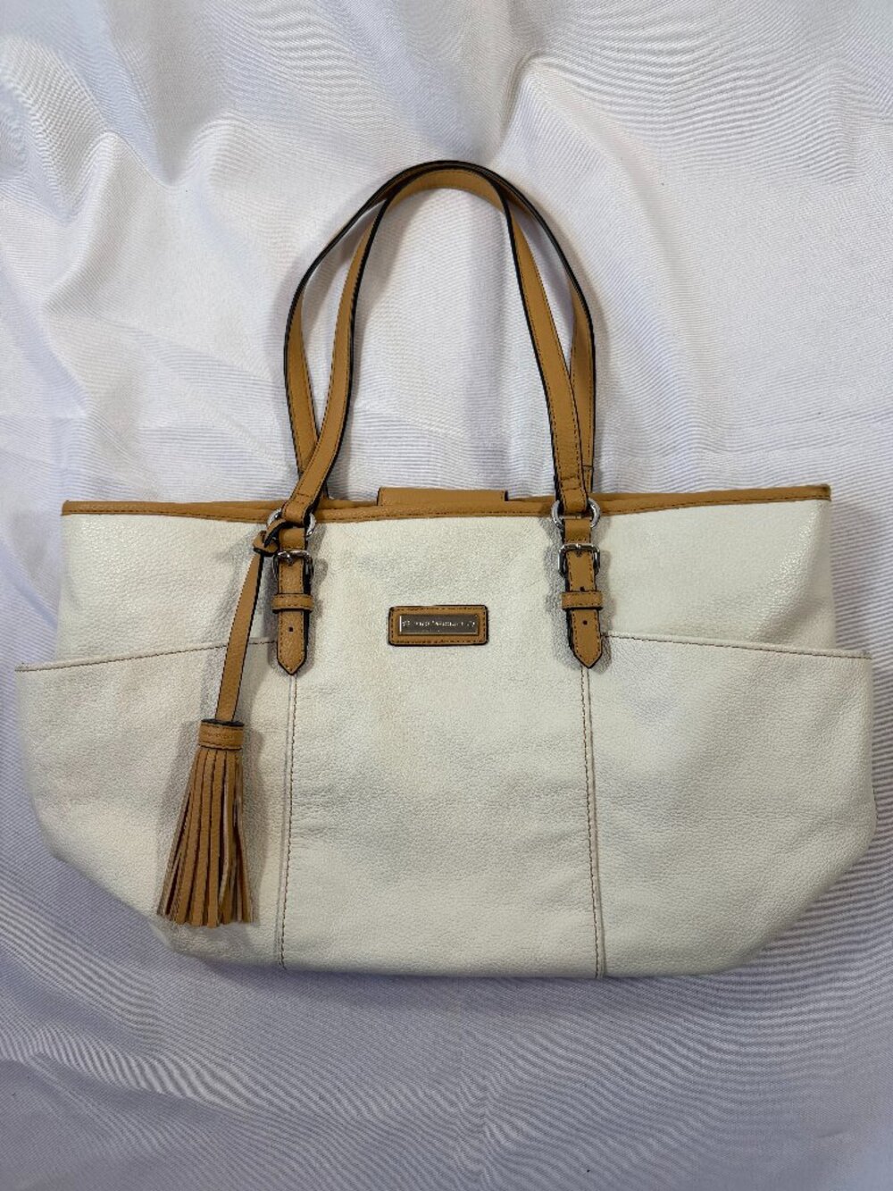 Tignanello Genuine Leather French Shopper Tote W/ Tassle, Colorblock, Like New!